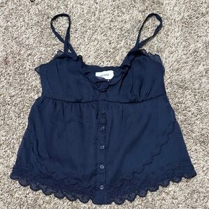 Hollister Dark Blue baby doll top with Button Front